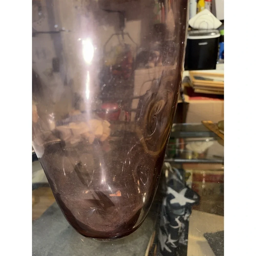 MCM Vintage Amethyst Hand Blown Art Glass 5-Dimpled Huge Floor Vase 15.5